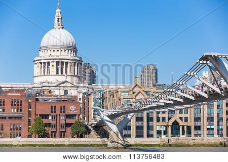 LONDON, UK - SEPTEMBER 10, 2015: St. Paul's cathedral view from the millennium bridge