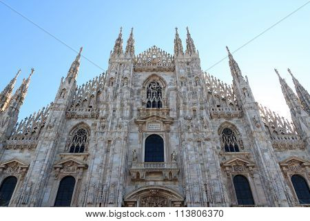Front of Milan Cathedral with blue sky