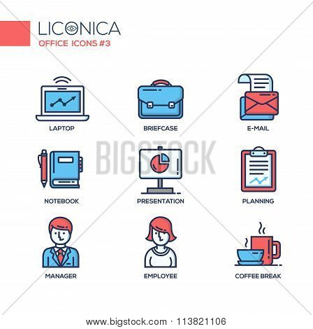 Set of modern office line flat design icons and pictograms