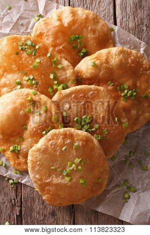 Indian Puri Bread On The Table. Vertical Top View