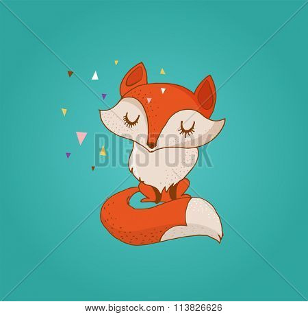 Fox, cute, lovely illustration and greetin card