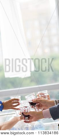party, holidays, celebration, nightlife and people concept - happy women with clincing glasses of no