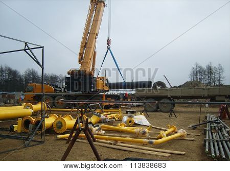 Platform of construction of pipelines. Booster pump station.