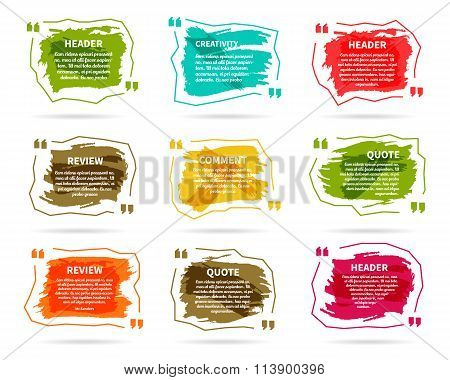 Watercolor, ink, splash Quote blank templates. Quote bubbles. Empty template. Circle business card t