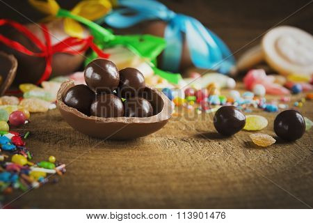 Round Chocolate Candies In Chocolate Egg