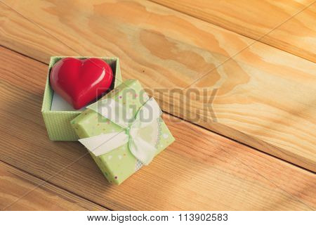 Gift Of Love. Hearty Gift. A Gift Box With A Red Heart Inside.