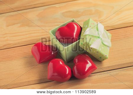 Gift Of Love. Hearty Gift. A Gift Box With A Red Heart Inside.