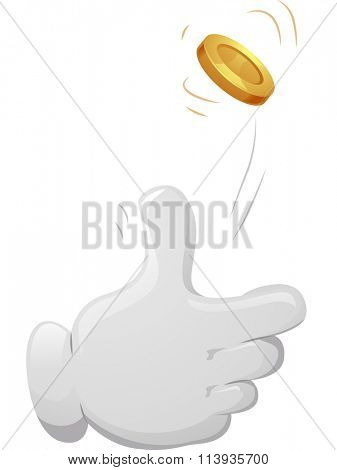 Illustration of a Mascot Tossing a Golden Coin in the Air