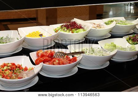 Fruit and vegetables are cut by pieces