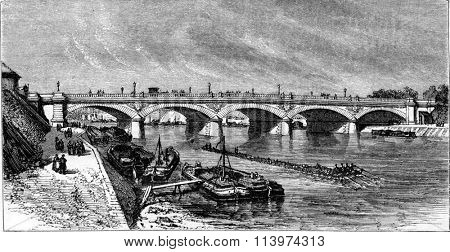 View of the new Pont d'Austerlitz, vintage engraved illustration. Magasin Pittoresque 1857.