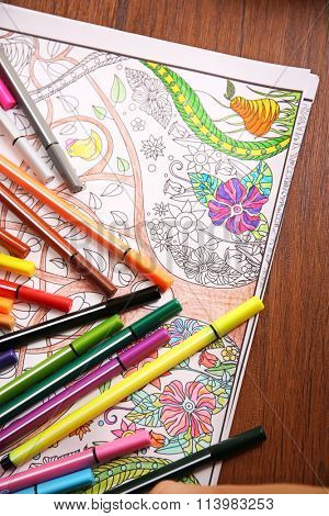 Adult colouring with soft tip pencils