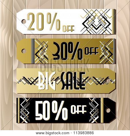 Golden black sale banner template in art deco outline style