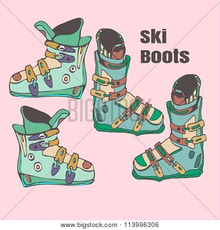 ski boots handmade illustration