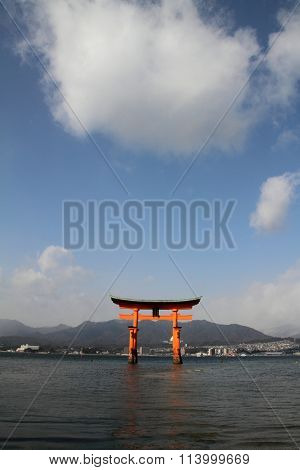 Floating gate of Itsukushima Shrine in Miyajima Hiroshima Japan