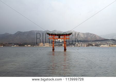 Floating gate of Itsukushima Shrine in Miyajima Hiroshima Japan