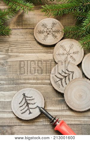 Christmas Or New Year Homemade Pyrography Toys.