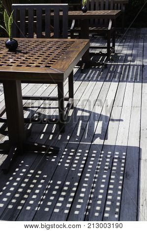 Nature view of outdoors restaurant table stock photo