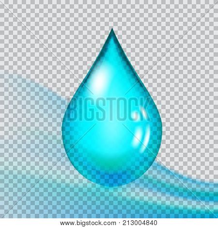 Blue drop of water on transparent background. Vector illustration for your graphic design.