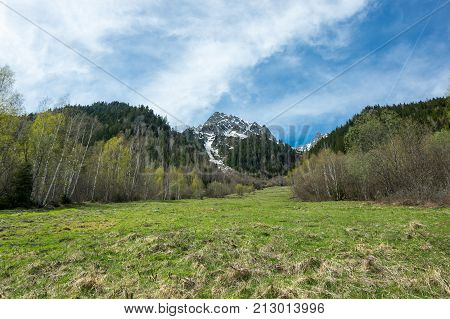 Panoramic view of Alps the highest and most extensive mountain range system that lies entirely in Europe