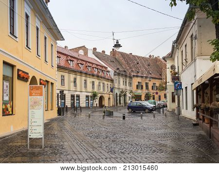 Sibiu Romania October 07 2017 : Avram Lancu street near the Large Square in Sibiu city in Romania