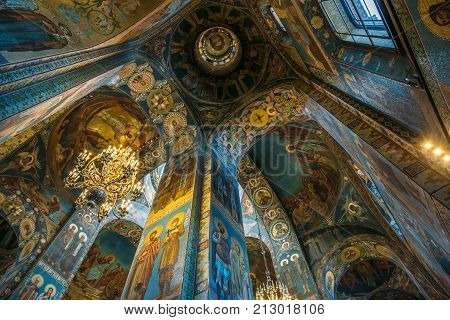 Saint Petersburg, Russia - Circa June 2017: Interior of the Church of the Saviour on Spilled Blood in St. Petersburg, Russia - famous Russian orthodox church