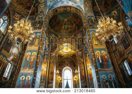Saint Petersburg, Russia - Circa June 2017: Interior of the Church of the Saviour on Spilled Blood in St. Petersburg, Russia - famous Russian orthodox church
