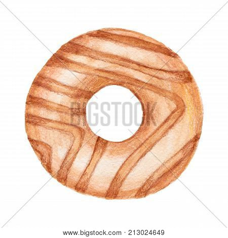 Watercolor donut. Food illustration. Isolated on white background