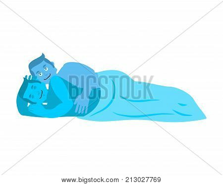 Gay In Bed. Homosexuals Are Asleep. Guys Under  Blanket. Lgbt Vector Illustration