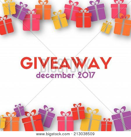 Giveaway banner. Vector template with gift boxes