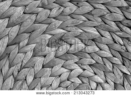 Black And White Color Round Straw Mat Texture.