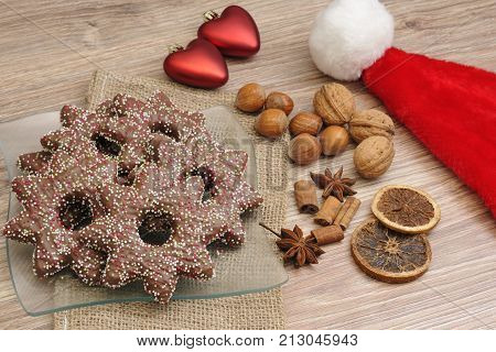 Gingerbread for christmas with christmas decoration on a table