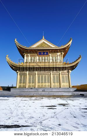 EMEI SHAN, SICHUAN PROVINCE, CHINA - DEC 29, 2010 - Golden Summit (Jinding) Temple, Mount Emei, China