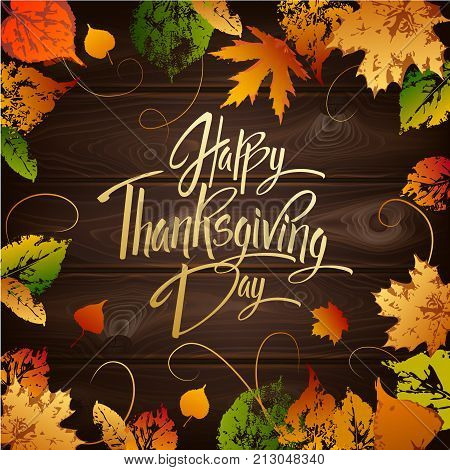 Happy Thankgiving Day Greeting Card. Lettering Happy Thankgiving Day