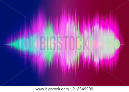3D illuminated abstract digital wave of glowing particles and wireframe. Futuristic illustration 5.1 sound. Sound wave compressions. Technology concept. Abstract background.