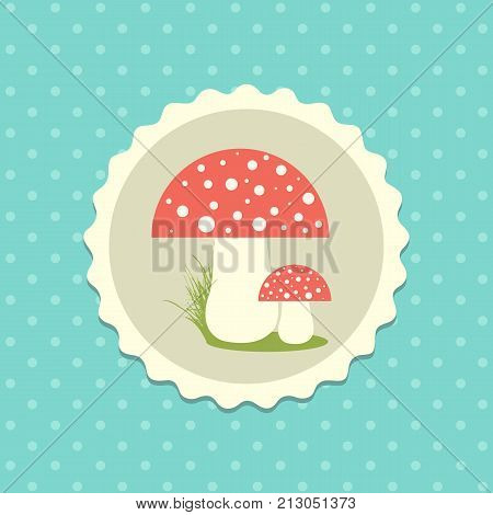 Vector Fly-Agaric Mushrooms Flat Design Illustration on Dotted Background