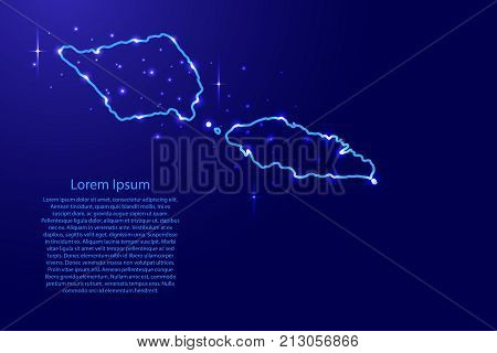 Map Samoa from the contours network blue luminous space stars for banner poster greeting card of vector illustration