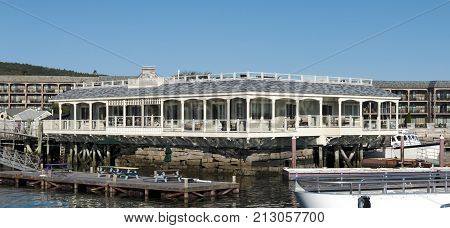 Luxury hotel rooms hang over the water and offer unbeleivable views in Bar Harbor Maine.