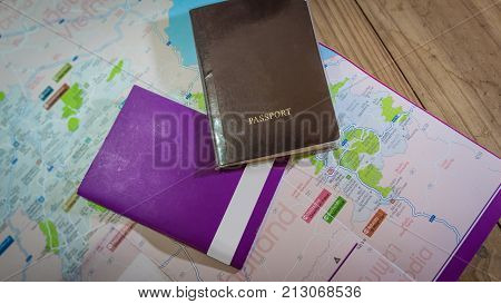 passport and vehicle passport on Laos map (Thai&English&Lao language)