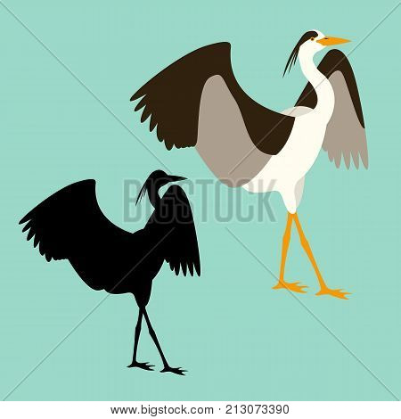 heron vector illustration flat style black silhouette set