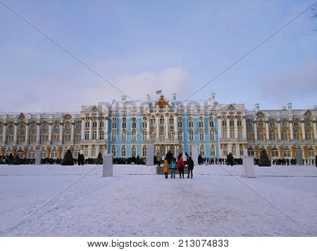 The Catherine Palace. Rococo palace located in the town of Tsarskoye Selo (Pushkin), 30 km south of St. Petersburg, Russia. Summer residence of the Russian tsars.