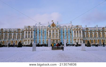 The Catherine Palace. Rococo palace located in the town of Tsarskoye Selo (Pushkin), 30 km south of St. Petersburg, Russia. Summer residence of the Russian tsars.