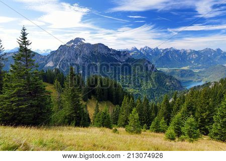 Picturesque Views From The Tegelberg Mountain, A Part Of Ammergau Alps, Located Nead Fussen, Bavaria