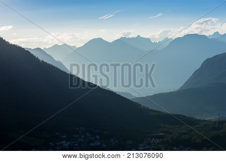 Mountains and peaks landscape. Kühtai glacier natural environment. Hiking in the Stubai Alps. Sellrain valley Tirol Salzburg Austria Europe