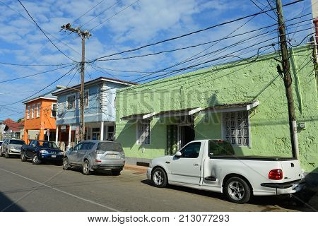 FALMOUTH, JAMAICA - DEC 29, 2014: Falmouth Market Street is located at historic downtown in Falmouth, Jamaica.
