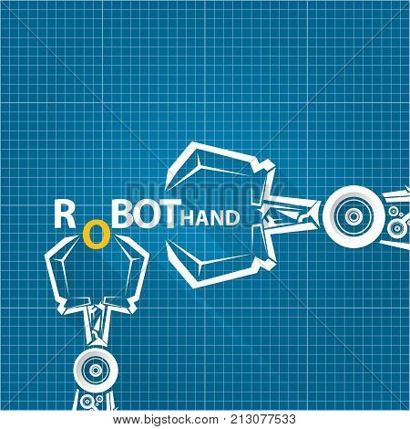 vector robotic arm symbol on blueprint paper background. robot hand. technology background design template.