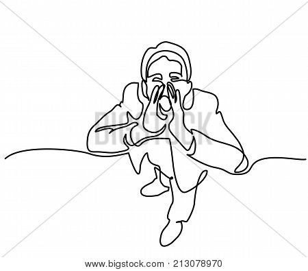 Continuous line drawing. Man screaming at the sky. Vector illustration