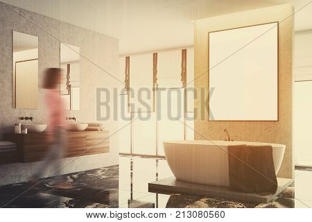 White And Concrete Bathroom Corner, Poster Toned