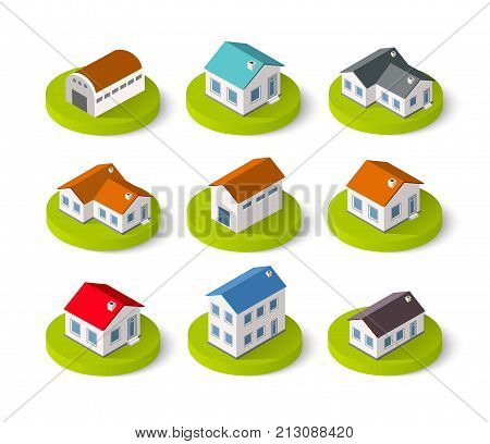 Set of isometric 3D icons house home. Residence building the city landscape three-dimensional vector symbol concept