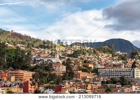 View of the neighborhoods of La Candelaria and Egipto in the historic center of Bogota Colombia