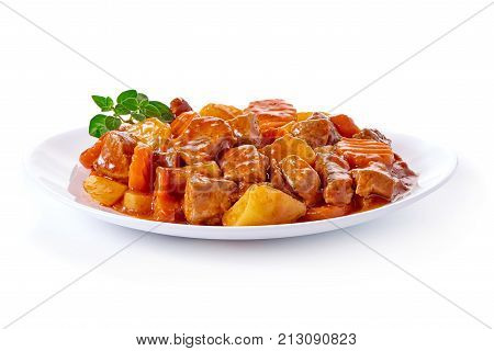 Goulash, Beef Stew With Potatoes, Isolated On White Background